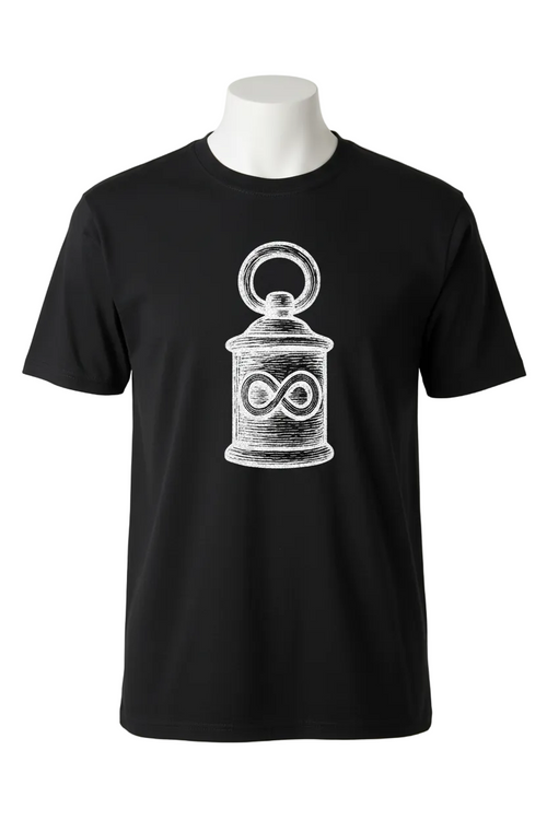 Vista frontal camiseta negra con urna